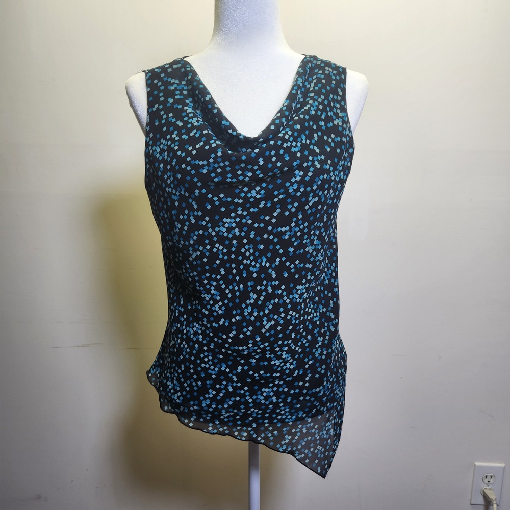 Vintage Cowl Neck Sleeveless Blouse Large Asymmetrical Geometric Y2K Whimsigoth